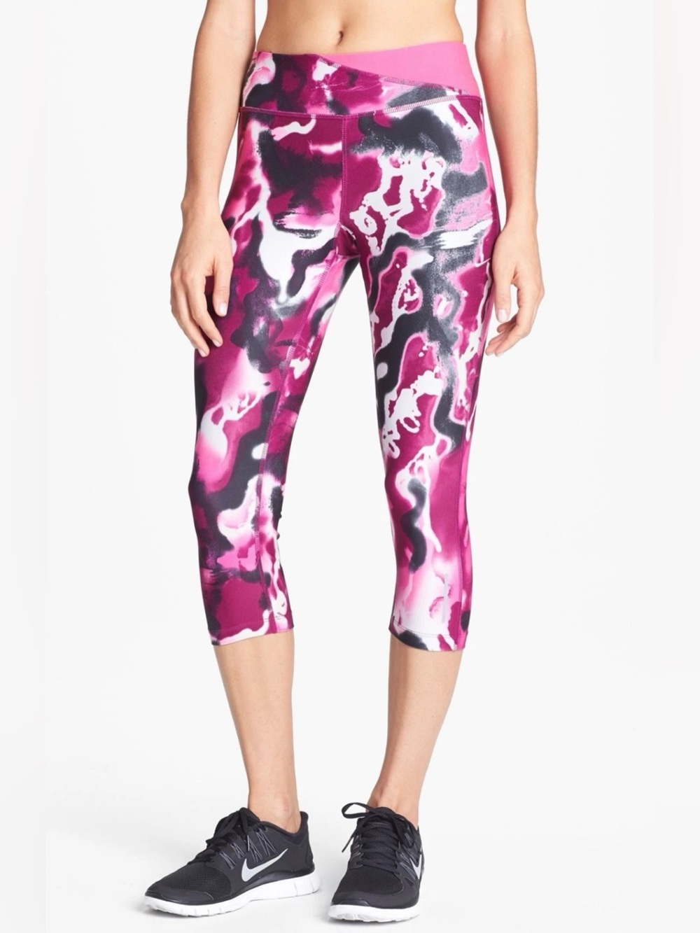 Nike Pink Black & White Abstract Capri Leggings